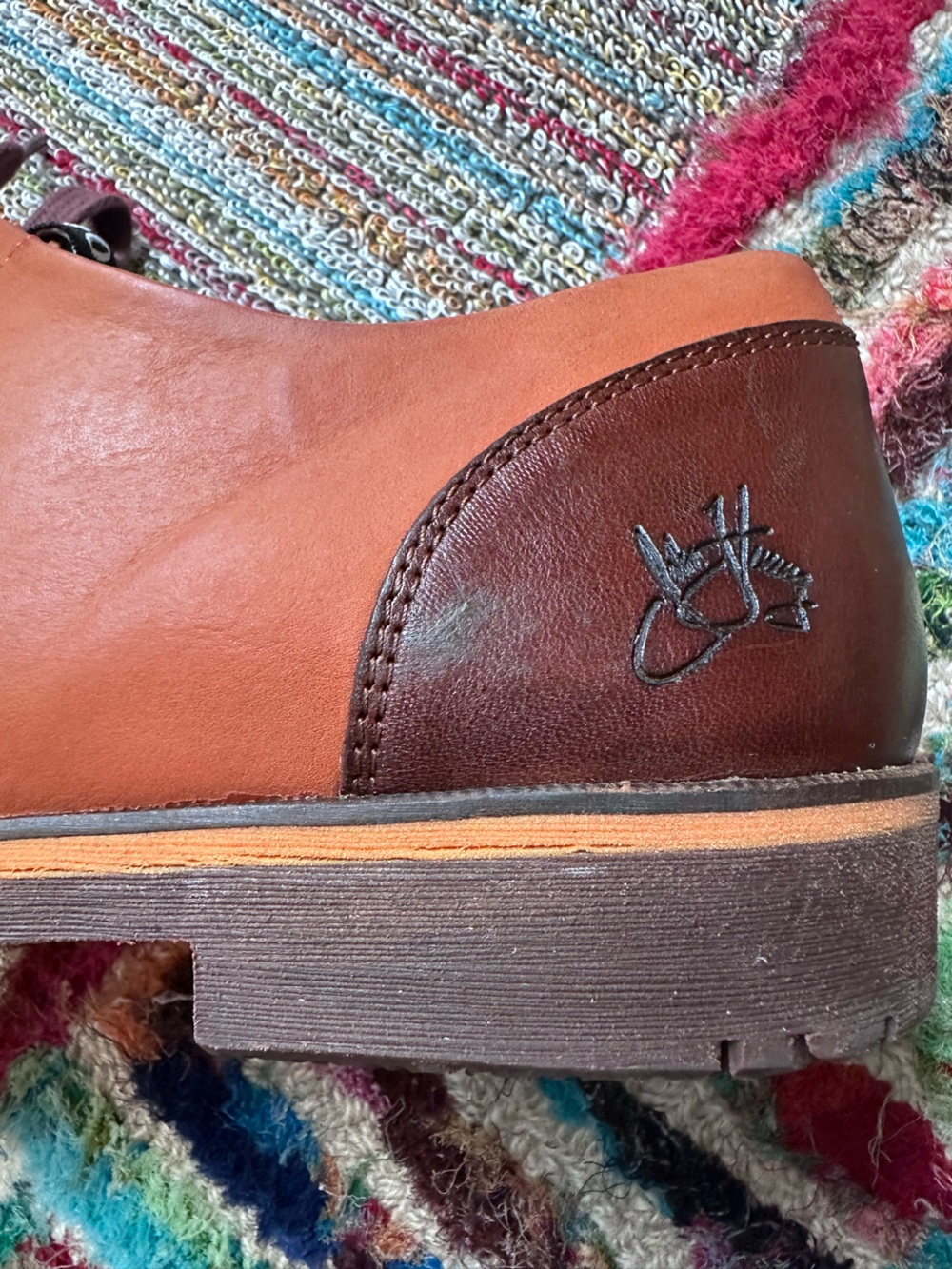 Fluevog EXCELLENT Radio 2 Putra brown/orange retro lace-up derby shoe -M12 - Picture 12 of 16